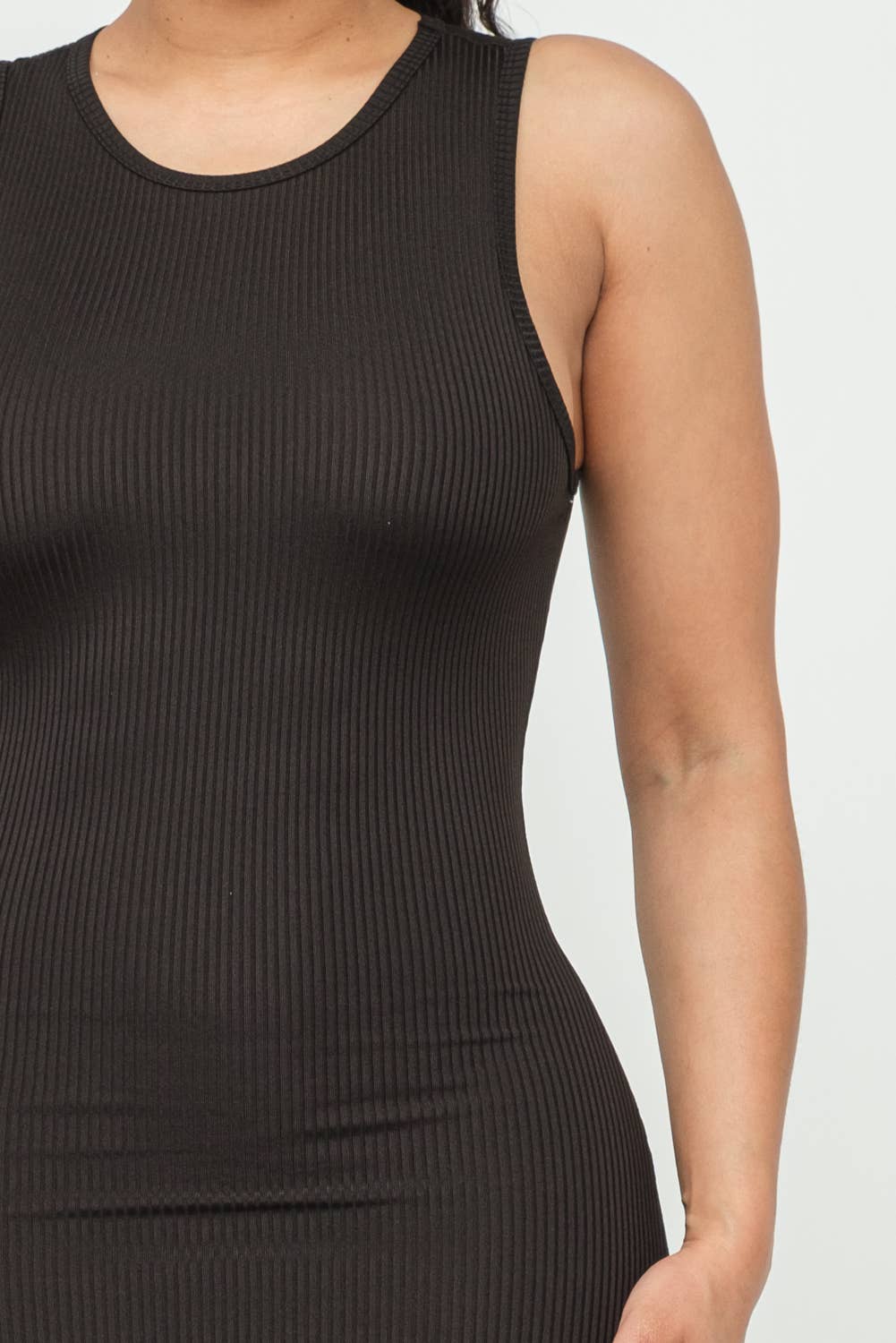 Black Rib Side Slit Bodycon Maxi Dress