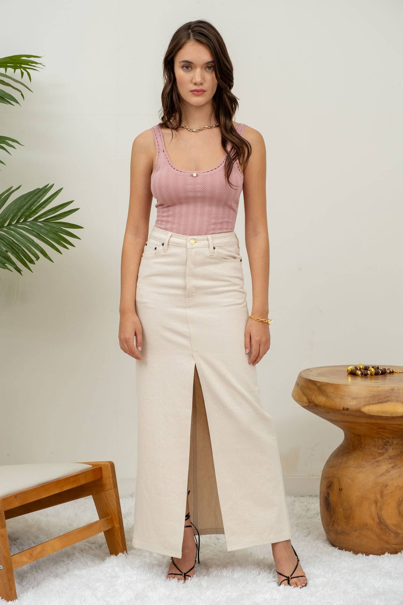 Summer Pointelle Rosette Knit Tank Top