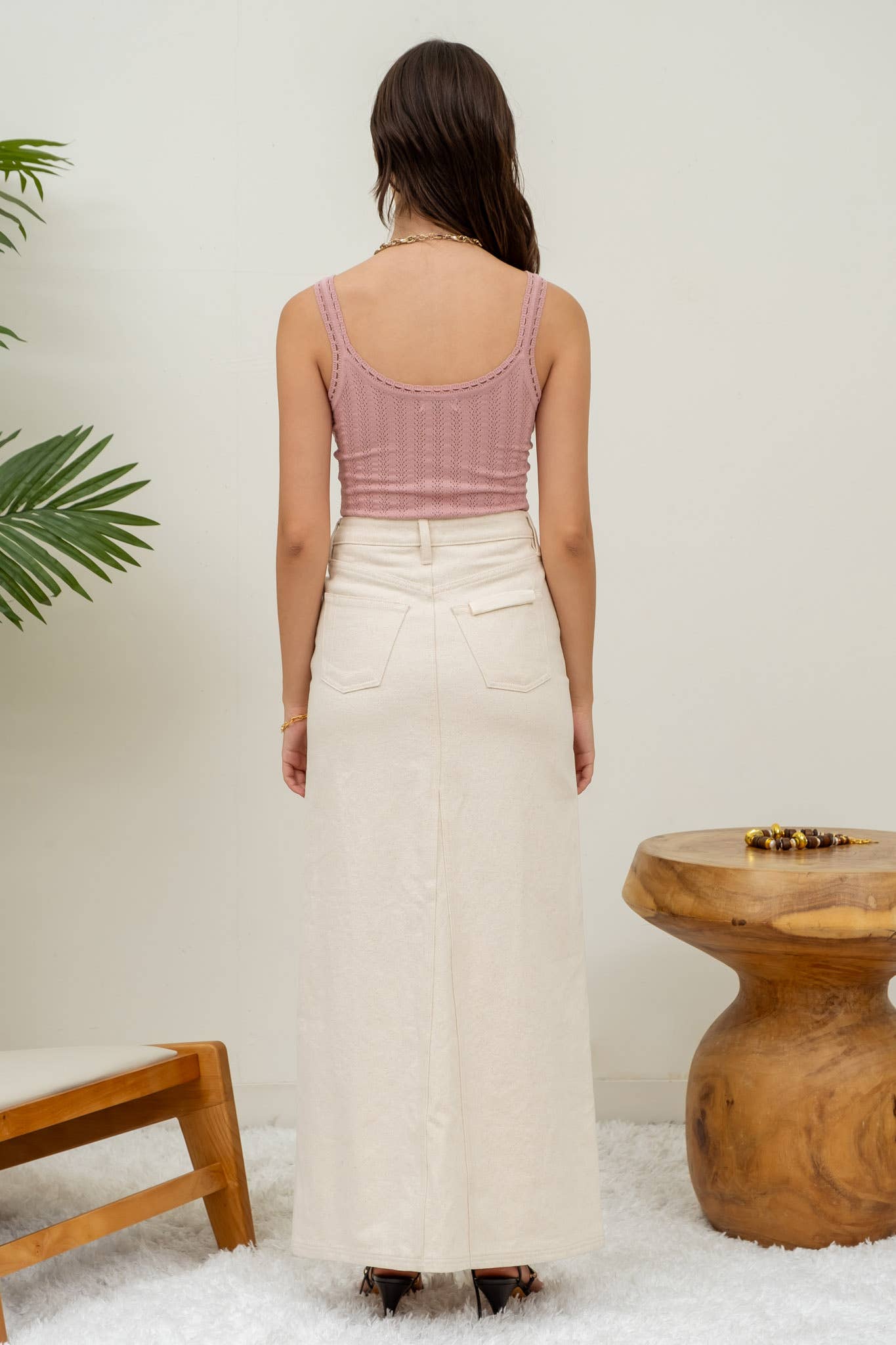 Summer Pointelle Rosette Knit Tank Top