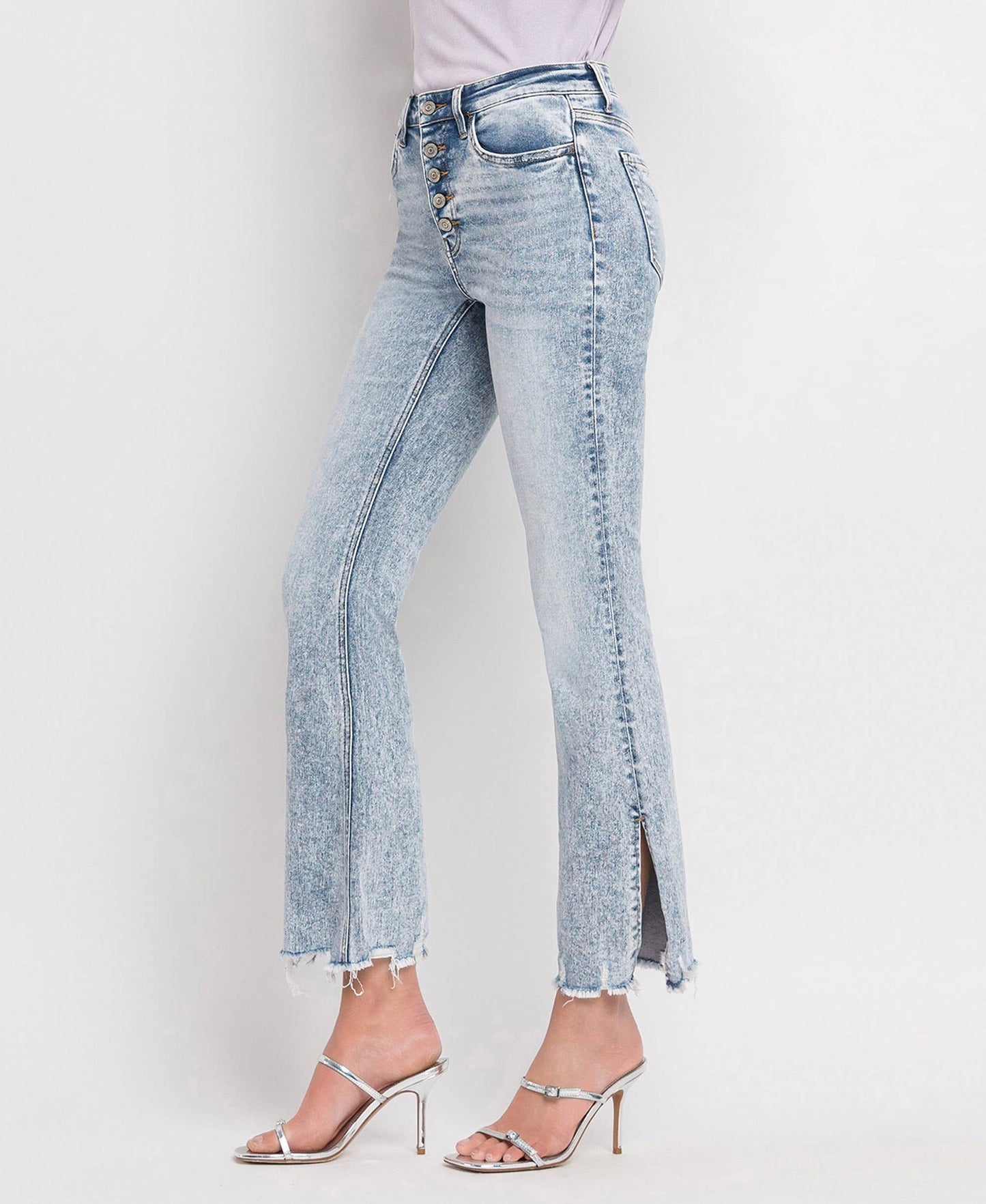 Blue High Rise Side Slit Crop Flare Jeans