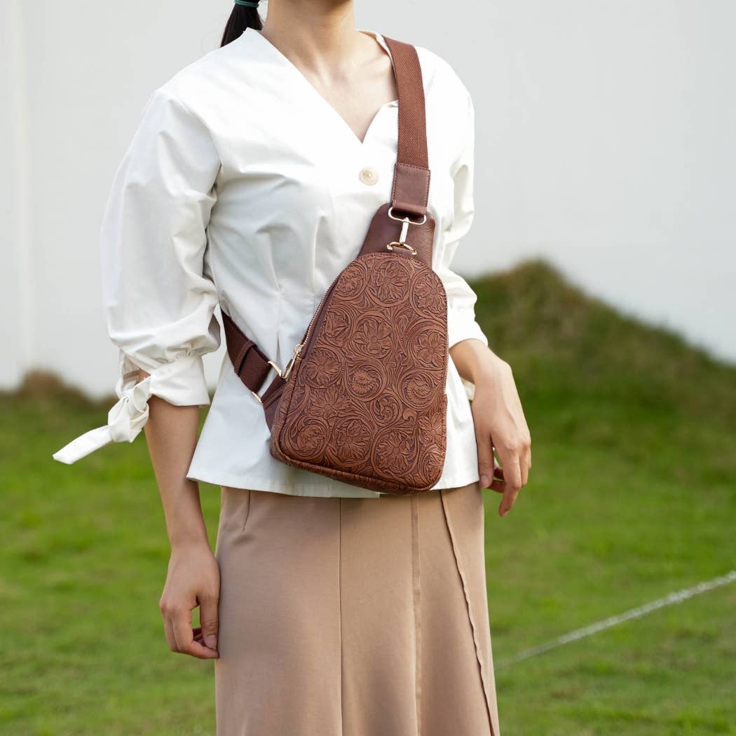 Flower Embossed Crossbody Purse