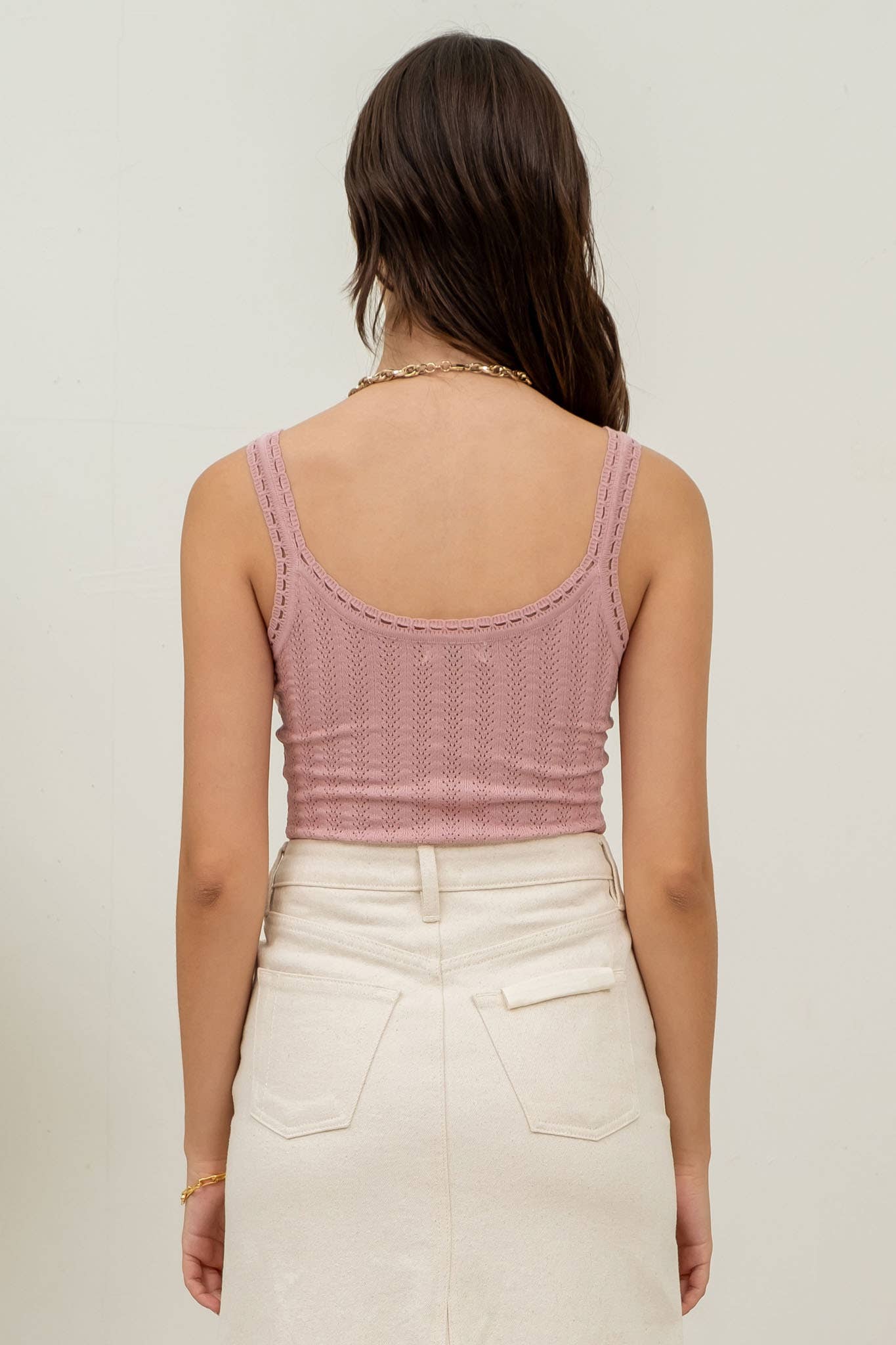 Summer Pointelle Rosette Knit Tank Top