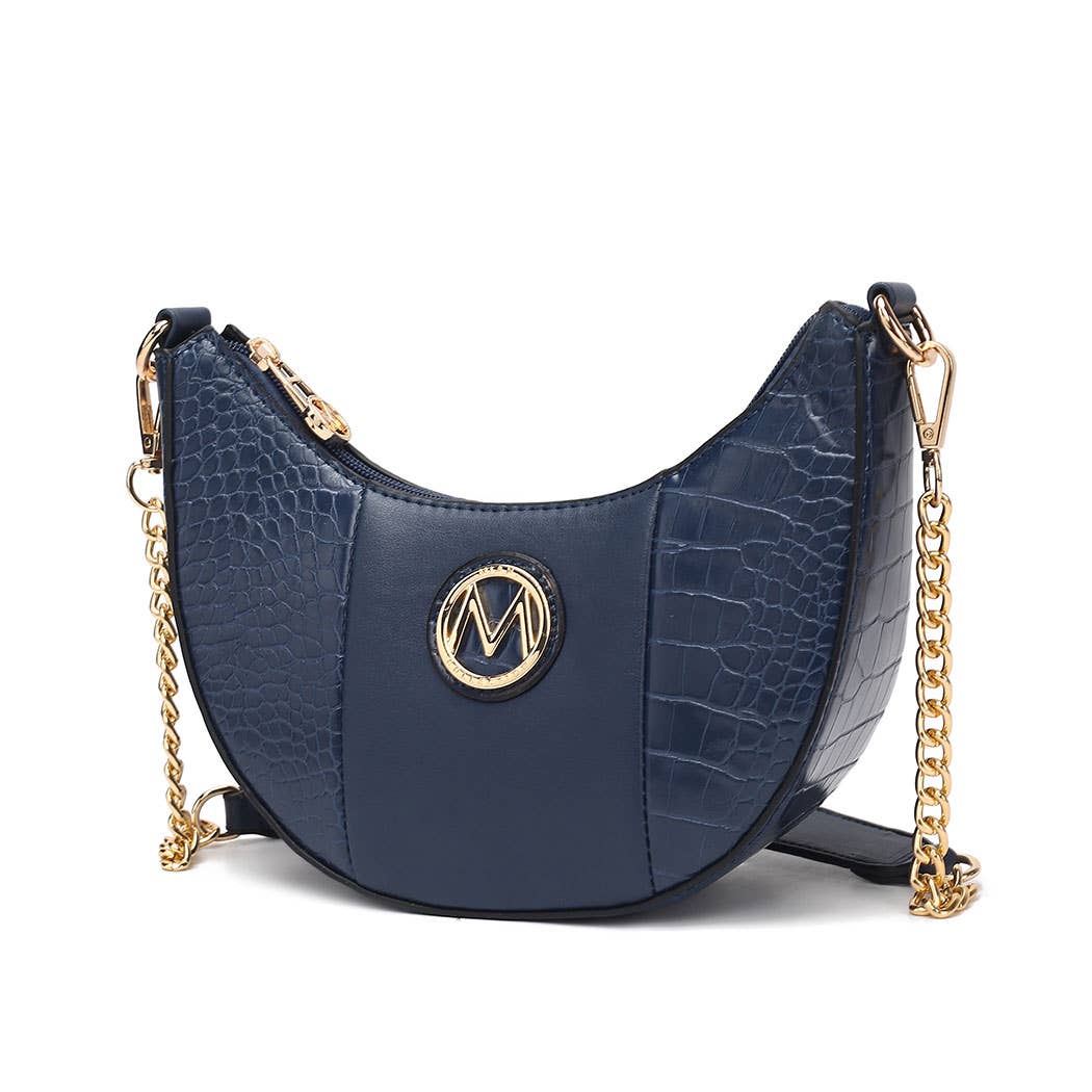 Crocodile Emboss Half-Moon Shoulder Purse