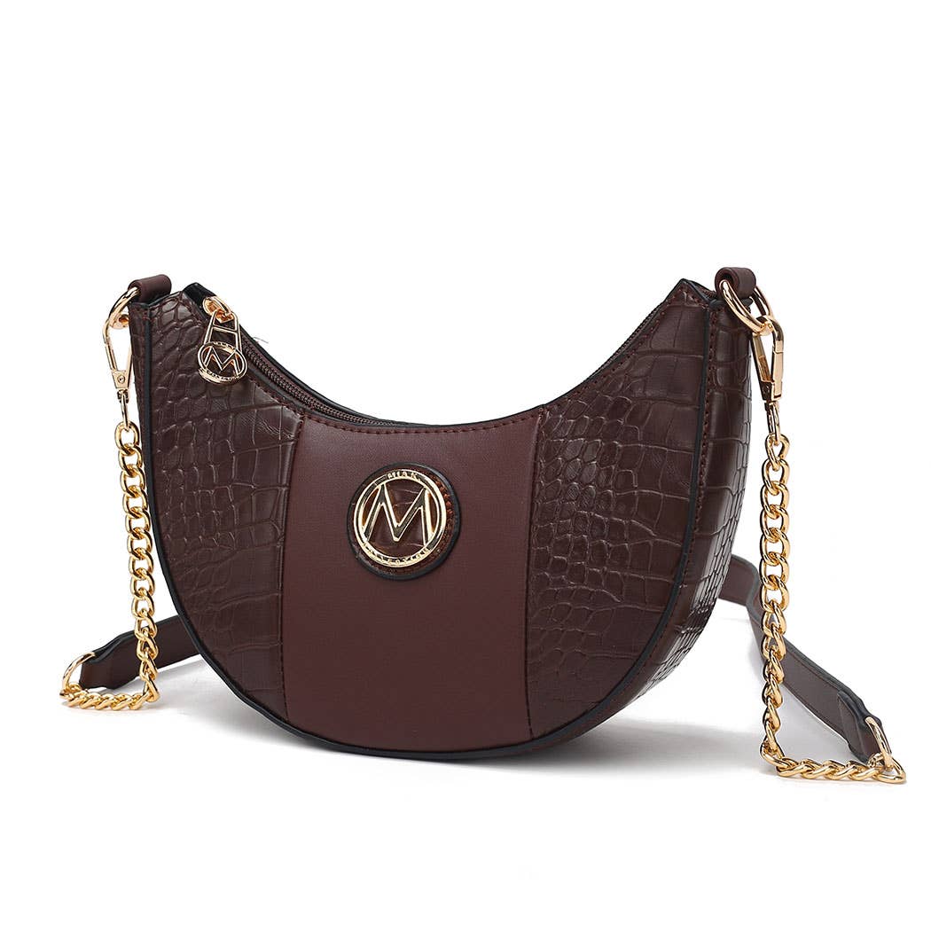 Crocodile Emboss Half-Moon Shoulder Purse
