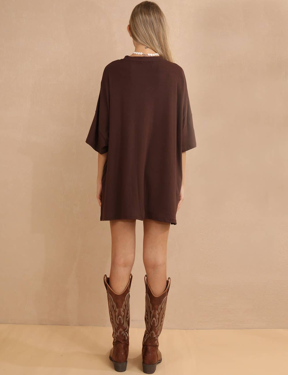 Chocolate Brown Dolman Sleeve Two-Piece Biker Short Set