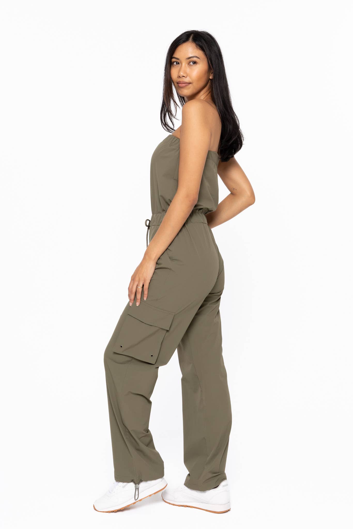 Army Green Durable Cargo Strapless Jumpsuit