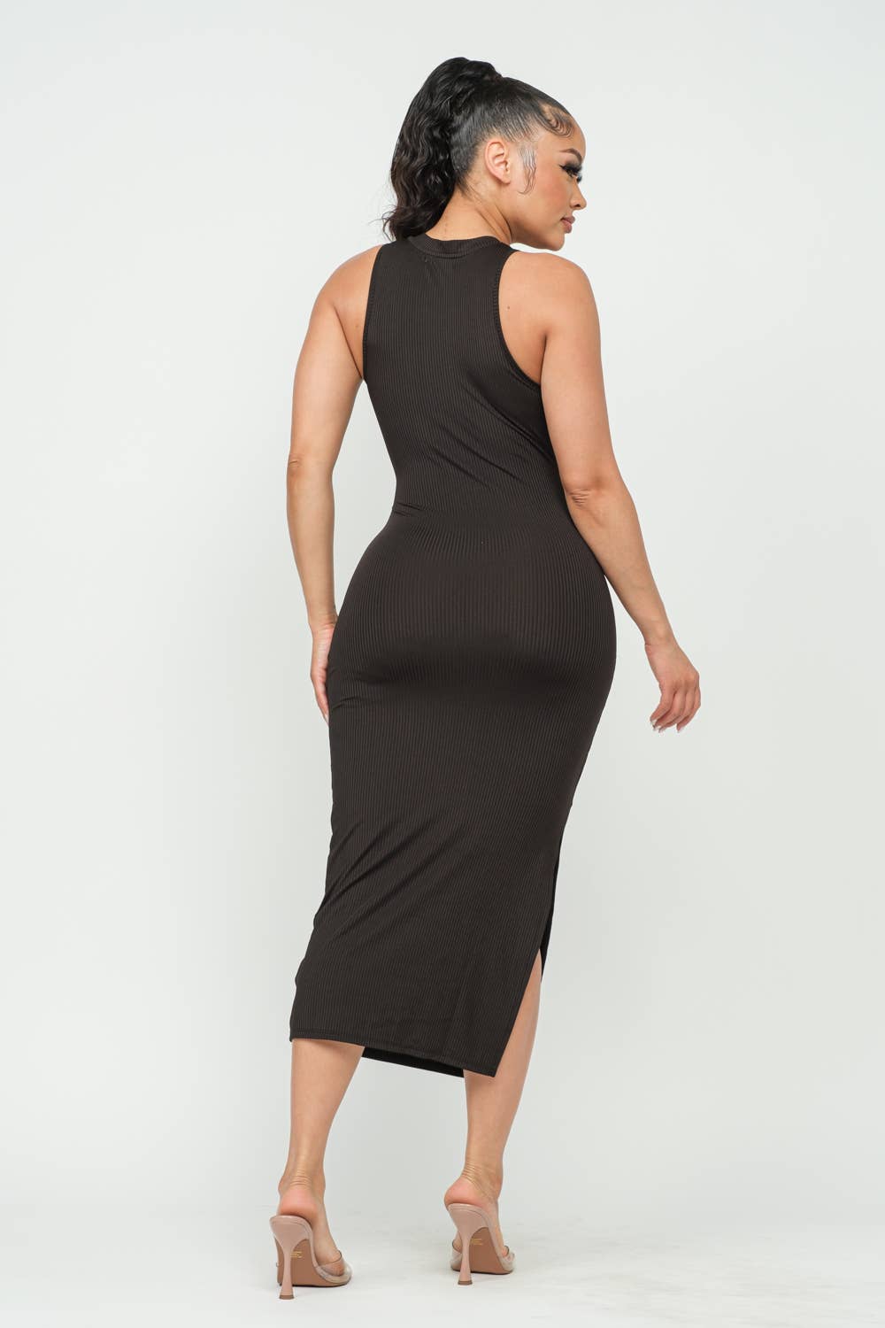 Black Front O-Ring Cut Out Side Slit Maxi Dress