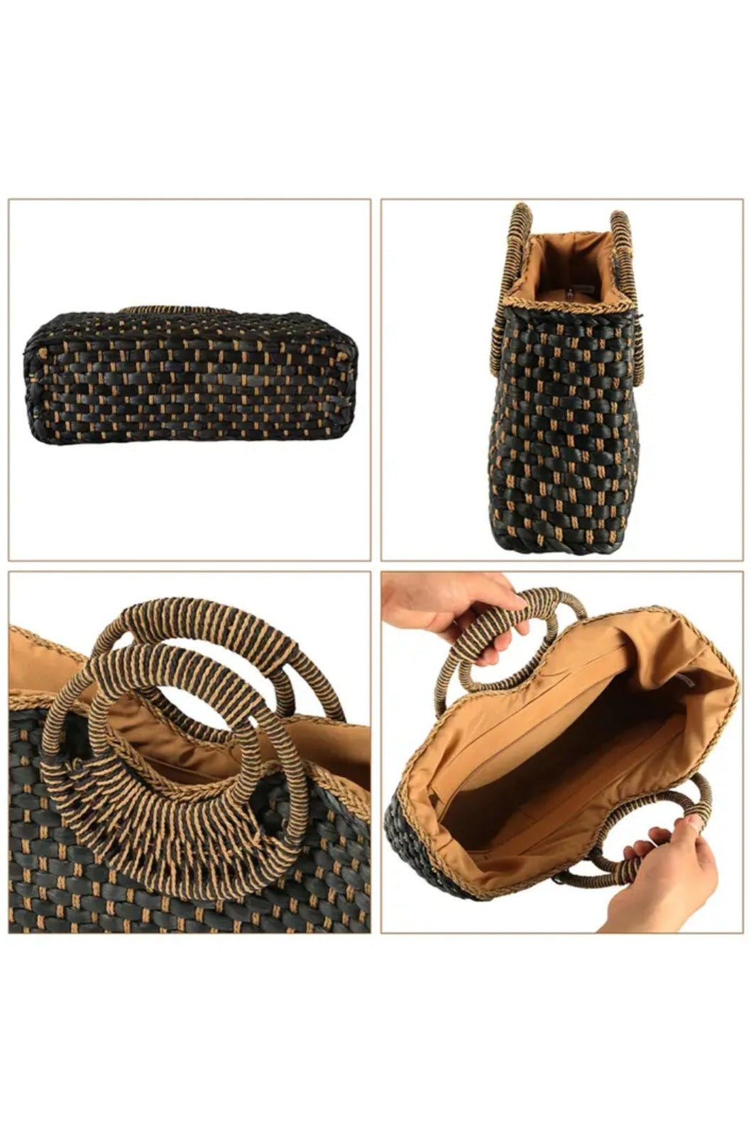 Black Taupe Basket Weave Rectangle Tote Bag
