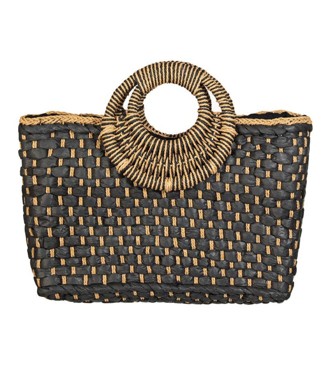 Black Taupe Basket Weave Rectangle Tote Bag