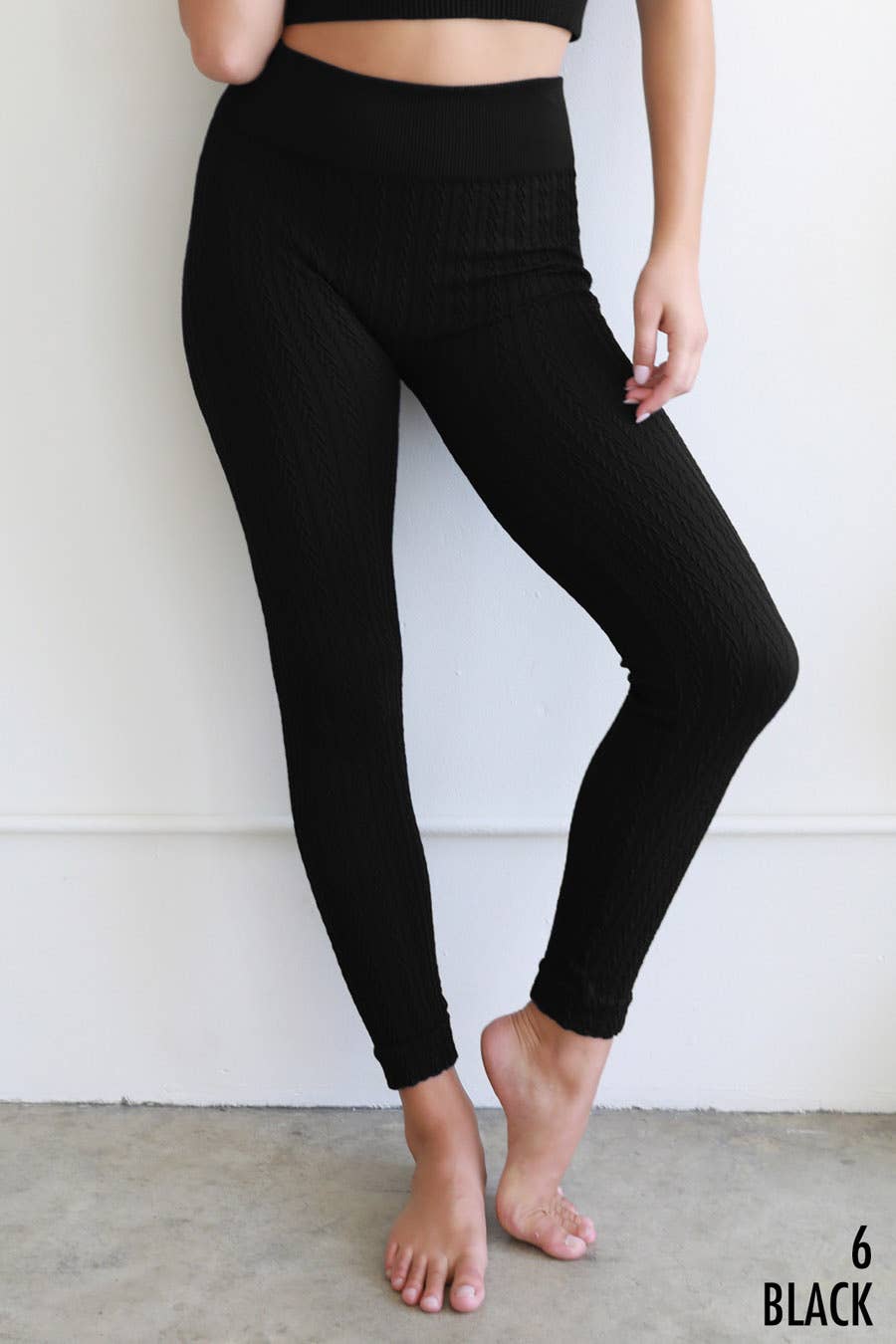 Black Cable Knit Activewear High Waist Leggings