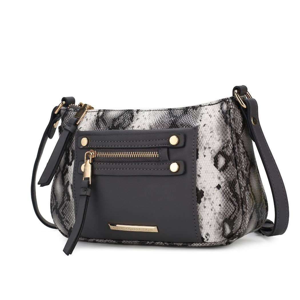 Black Snake Embossed Vegan Leather Crossbody Purse
