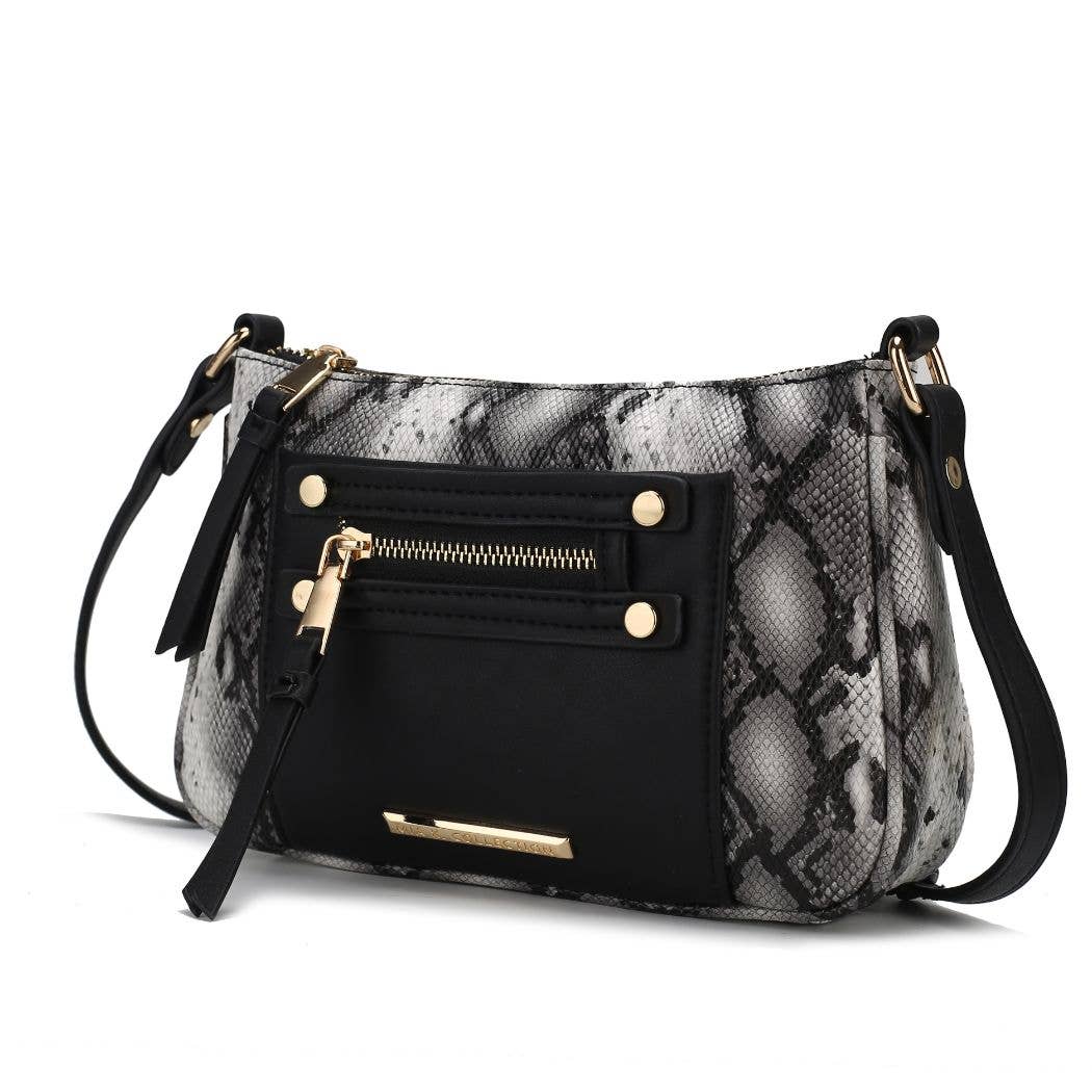 Black Snake Embossed Vegan Leather Crossbody Purse