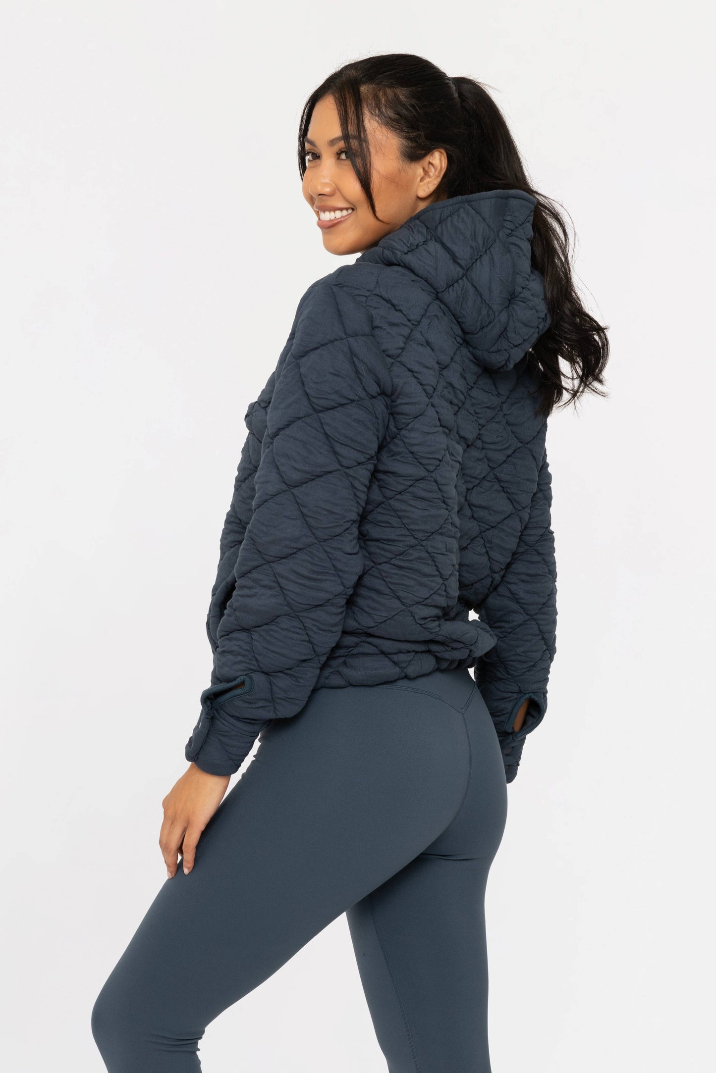 Midnight Navy Quilted Fleece Pullover Hoodie