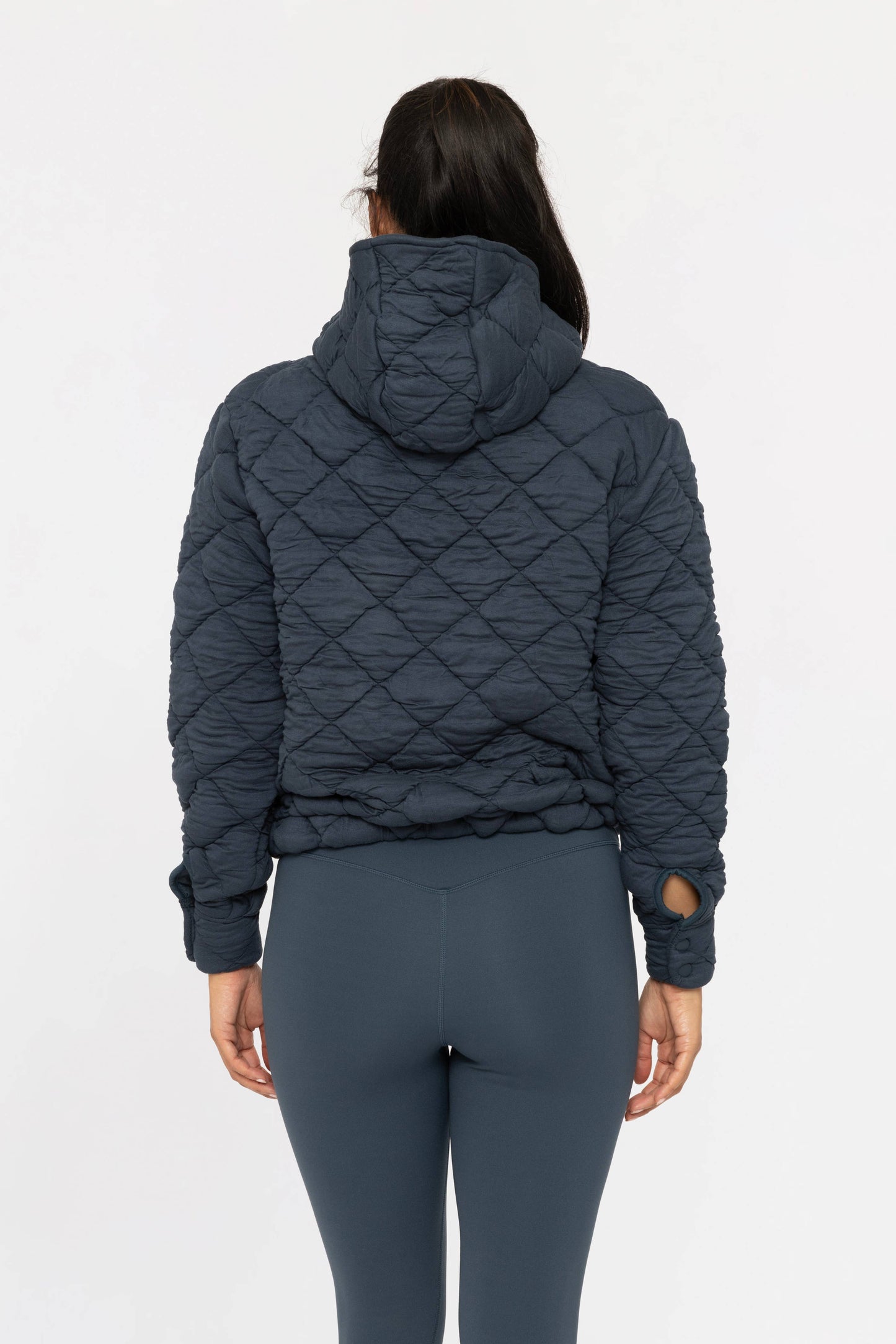 Midnight Navy Quilted Fleece Pullover Hoodie
