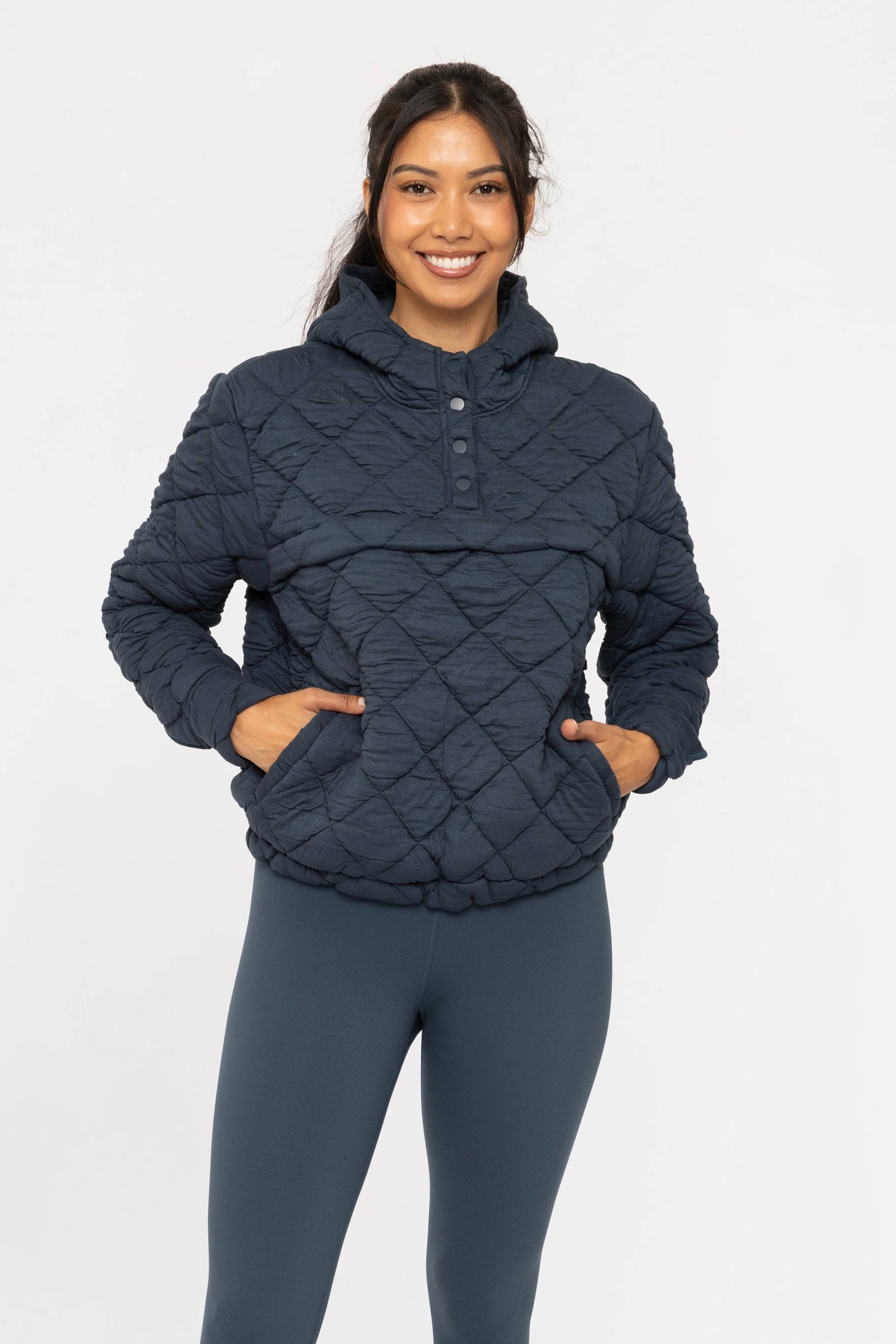 Midnight Navy Quilted Fleece Pullover Hoodie