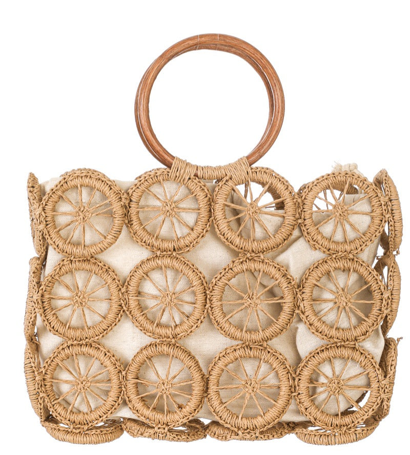 Tan Boho Multi Circle Summer Beach Tote Bag