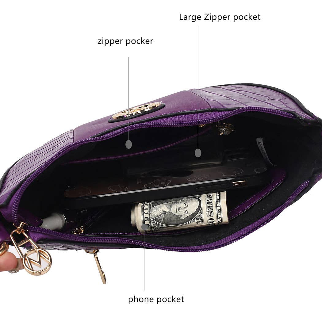 Crocodile Emboss Half-Moon Shoulder Purse