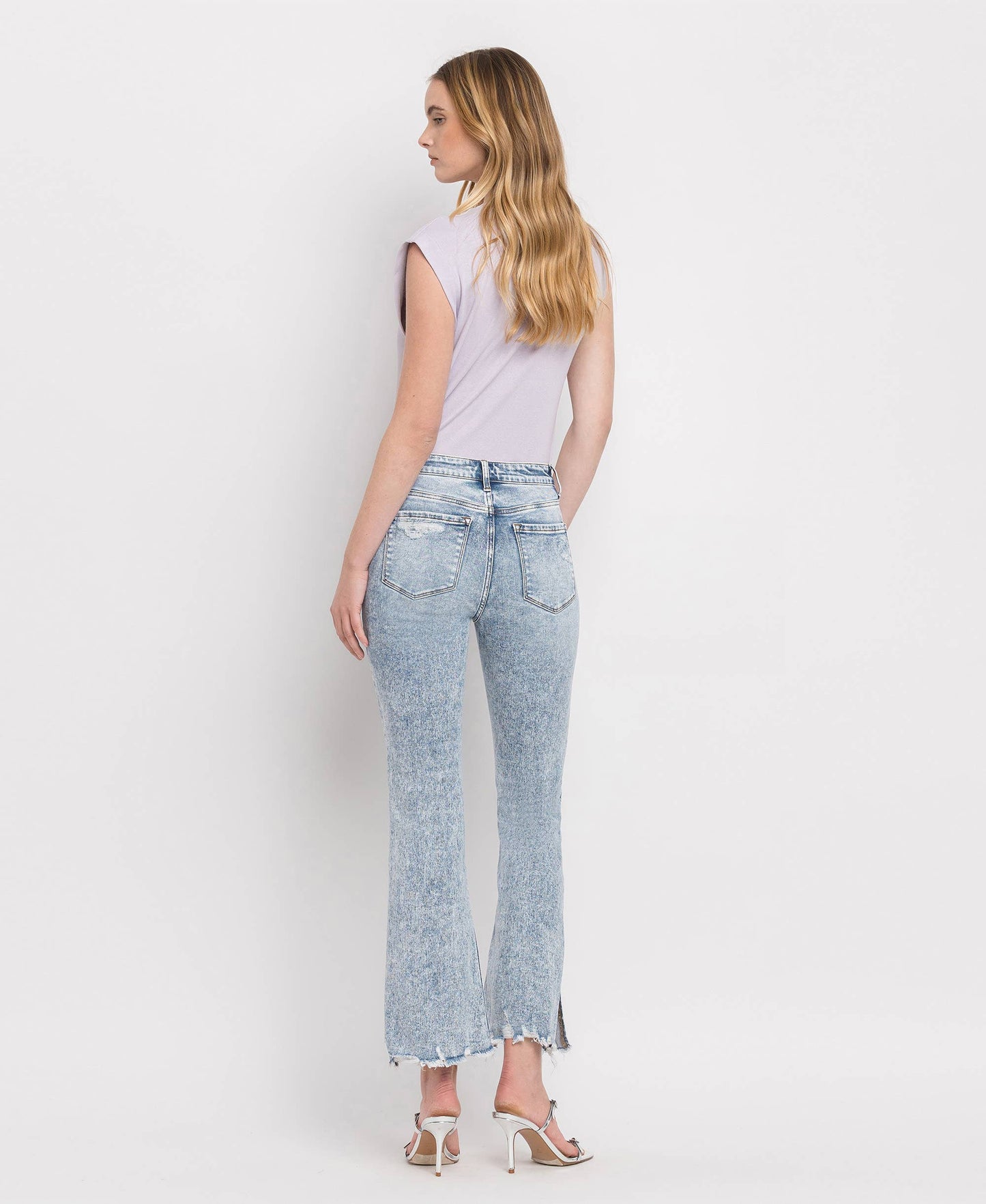 Blue High Rise Side Slit Crop Flare Jeans