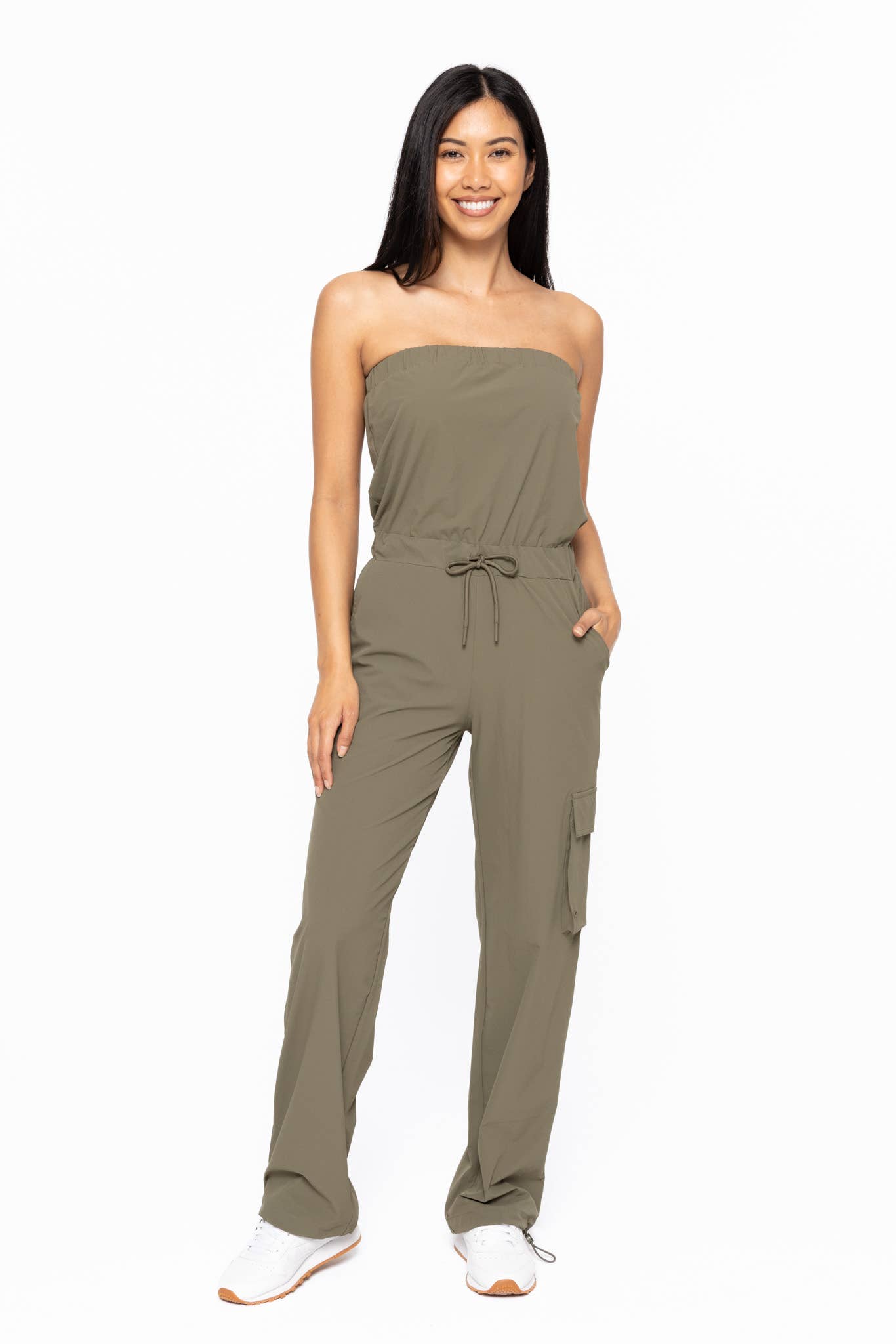 Army Green Durable Cargo Strapless Jumpsuit