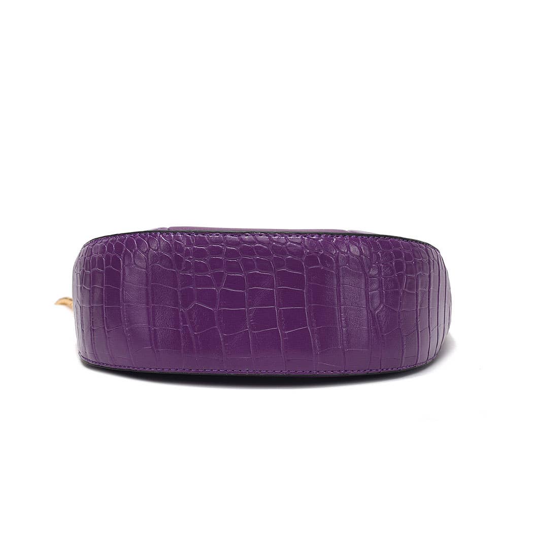 Crocodile Emboss Half-Moon Shoulder Purse