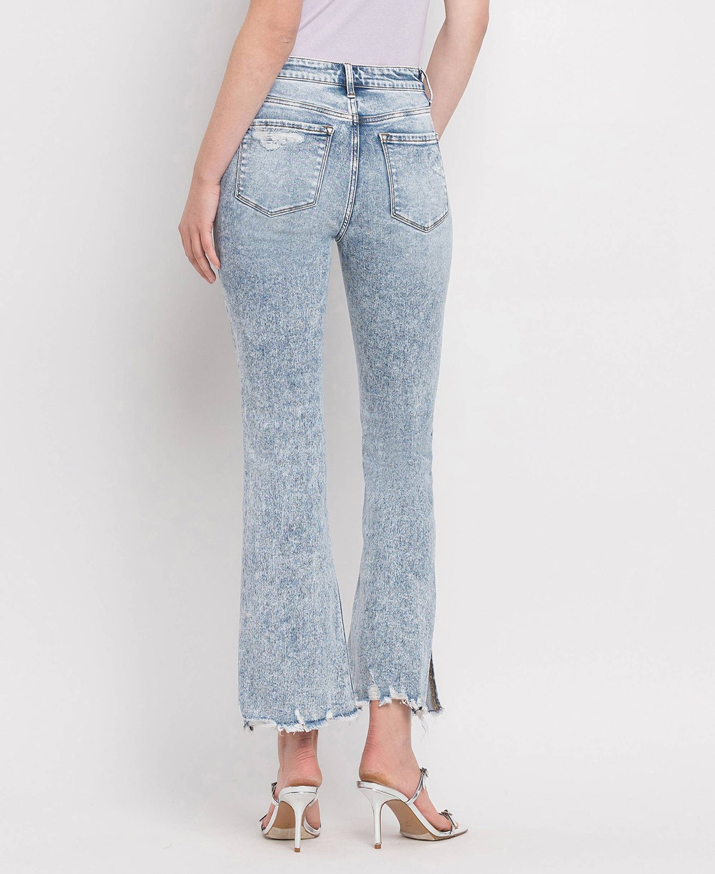 Blue High Rise Side Slit Crop Flare Jeans