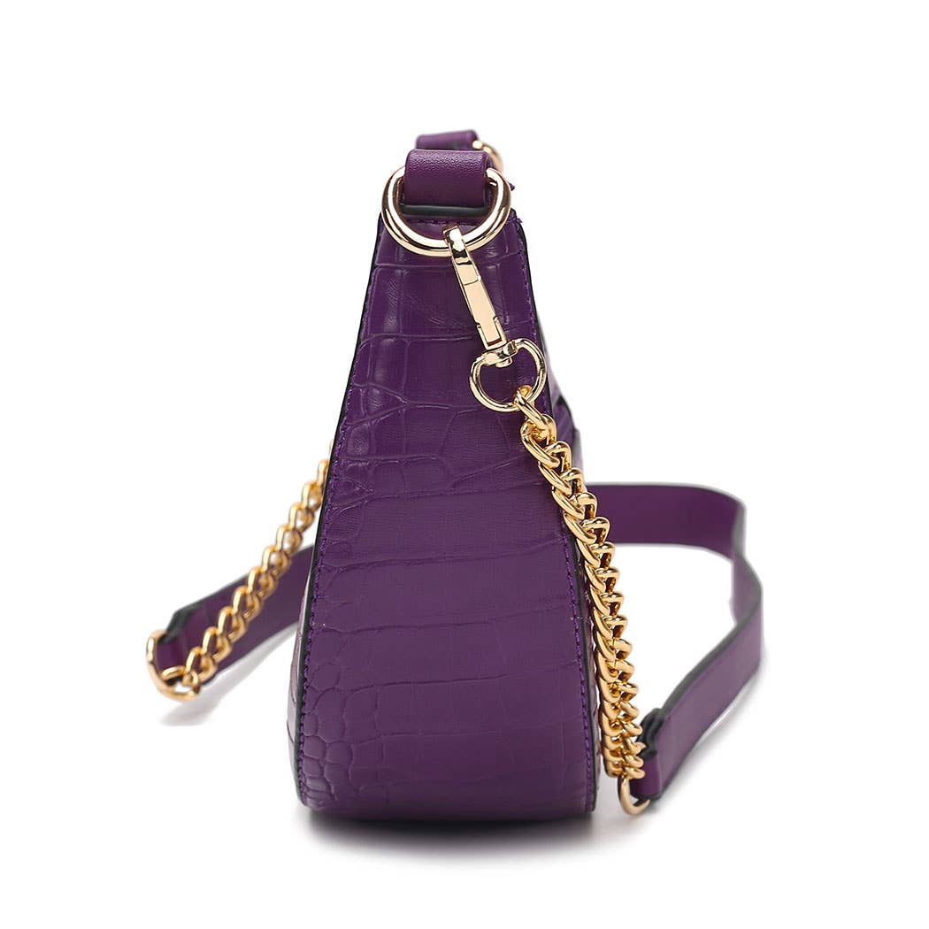 Crocodile Emboss Half-Moon Shoulder Purse