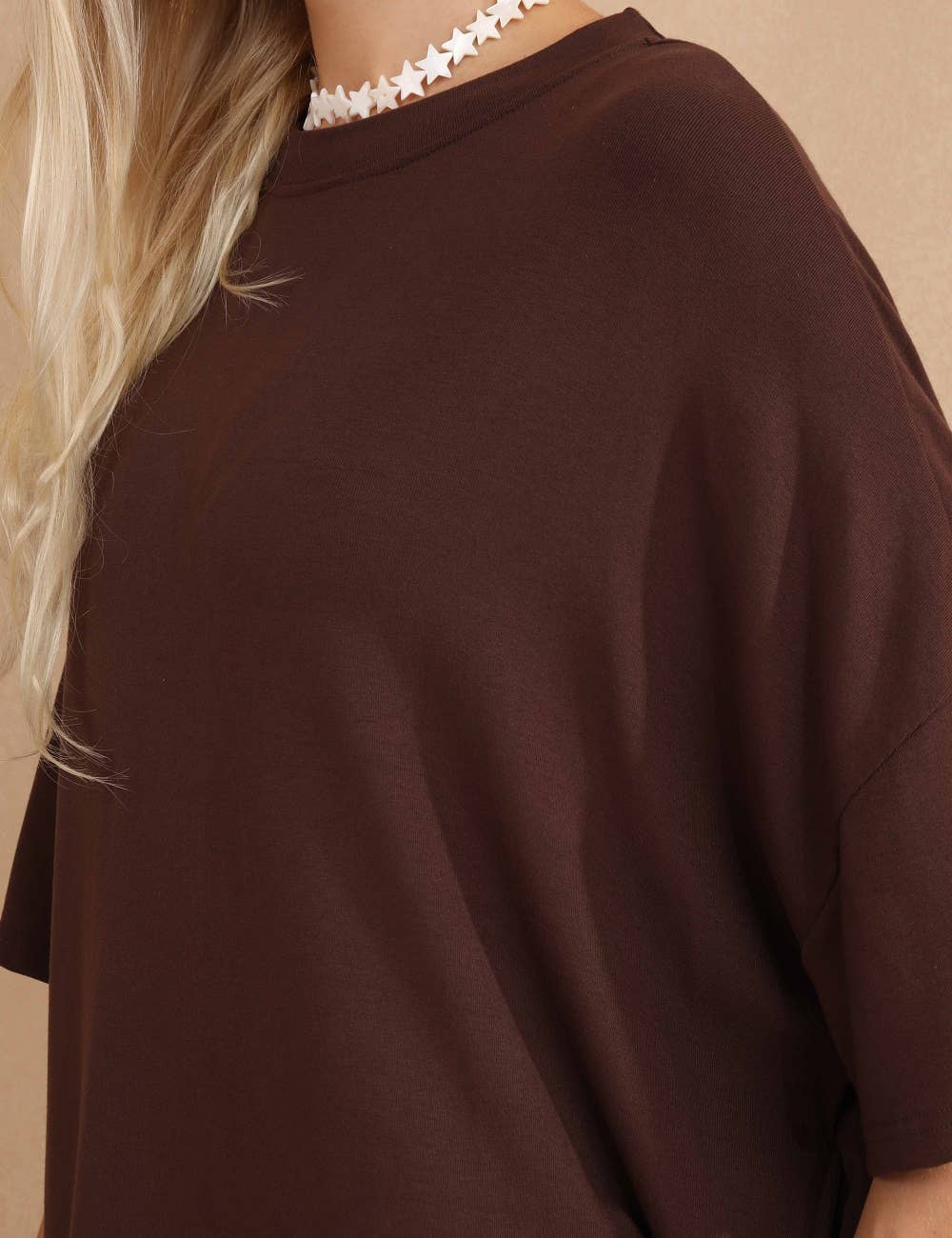 Chocolate Brown Dolman Sleeve Two-Piece Biker Short Set