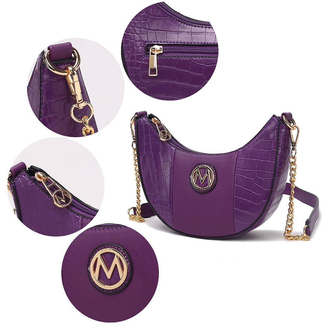 Crocodile Emboss Half-Moon Shoulder Purse