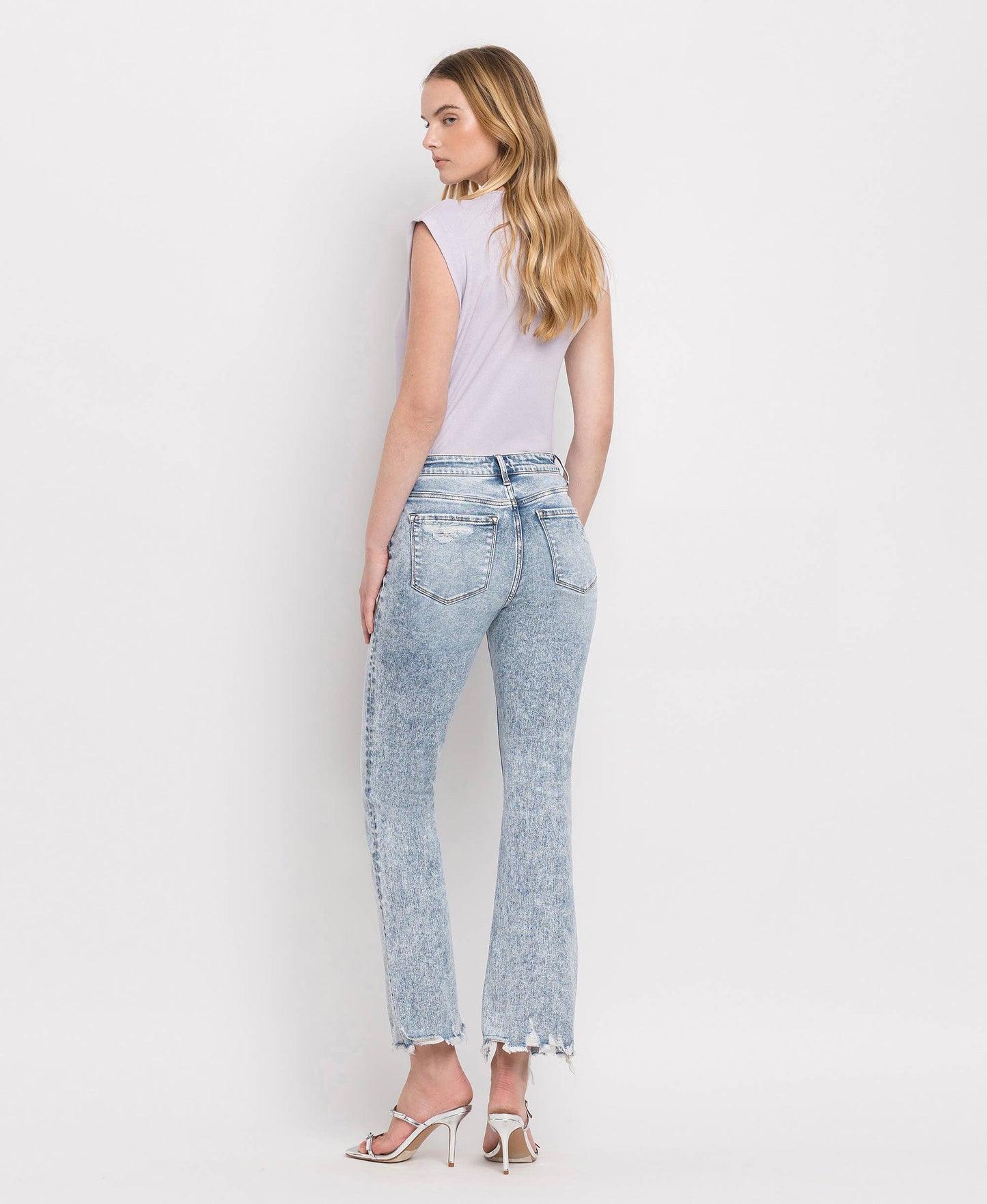 Blue High Rise Side Slit Crop Flare Jeans
