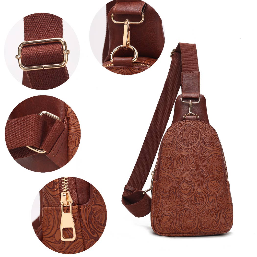Flower Embossed Crossbody Purse