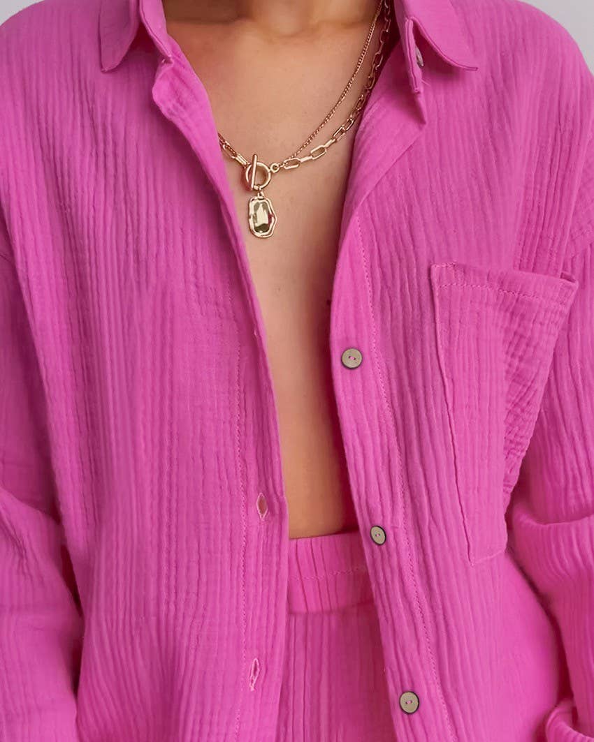 Hot Pink Cotton Two Piece Pant Set