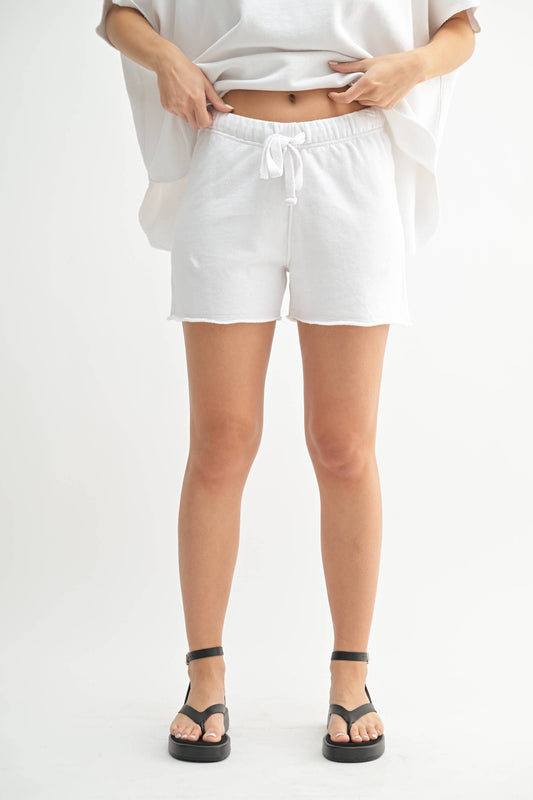 White Cotton Drawstring High-Rise Shorts