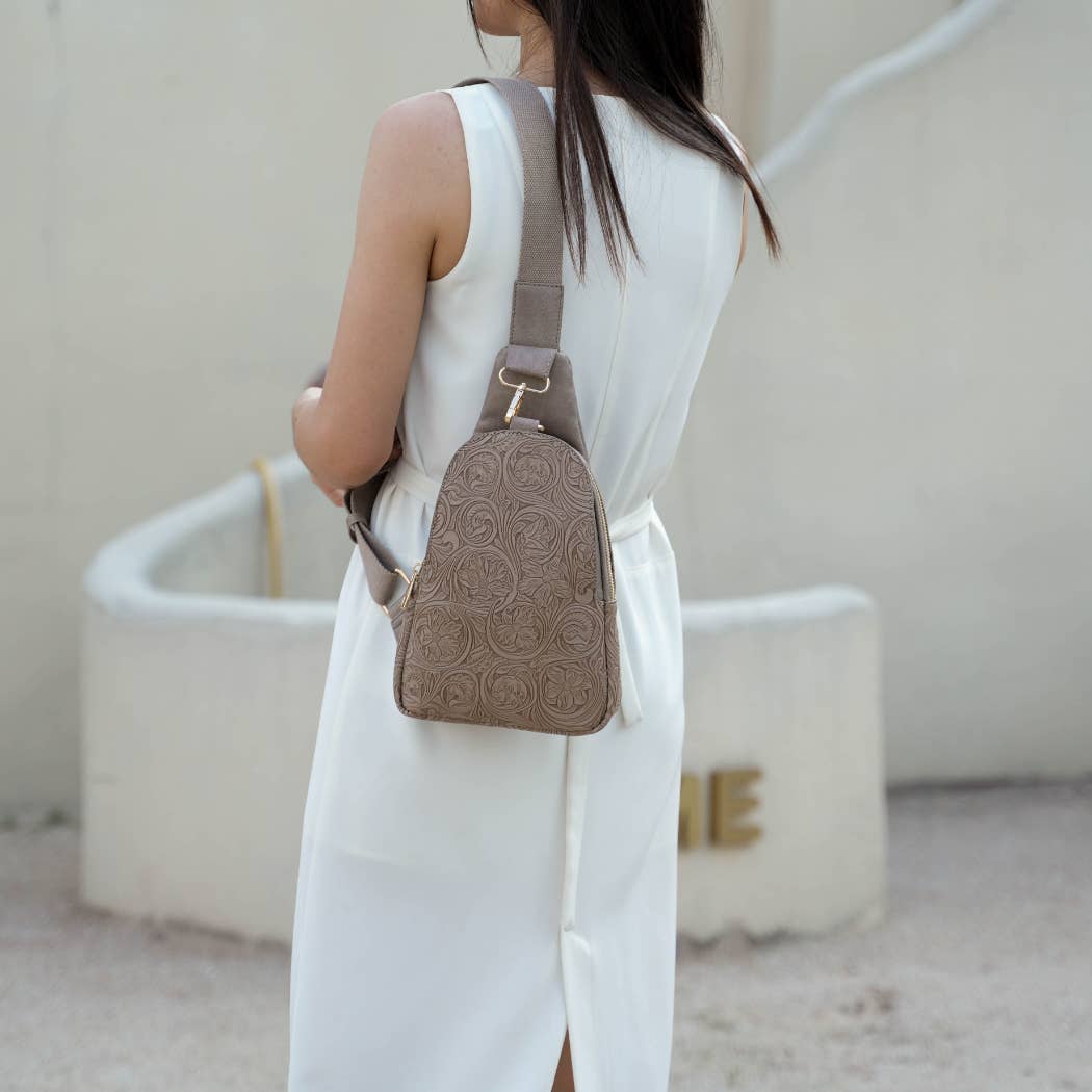 Flower Embossed Crossbody Purse